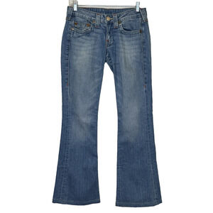 True Religion Bobby Low Rirse Flare Leg Jeans Womens 28 Light Wash Blue READ